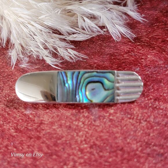 Vintage Sterling Silver Abalone Brooch, Art Deco Design - Picture 6 of 10